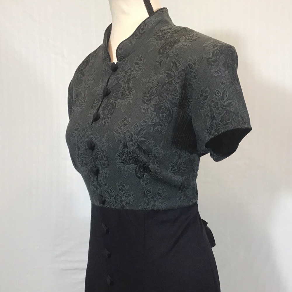 All that Jazz Vintage Womens Maxi Dress Size L Floral Shoulder Pads Button Goth - Picture 10 of 16